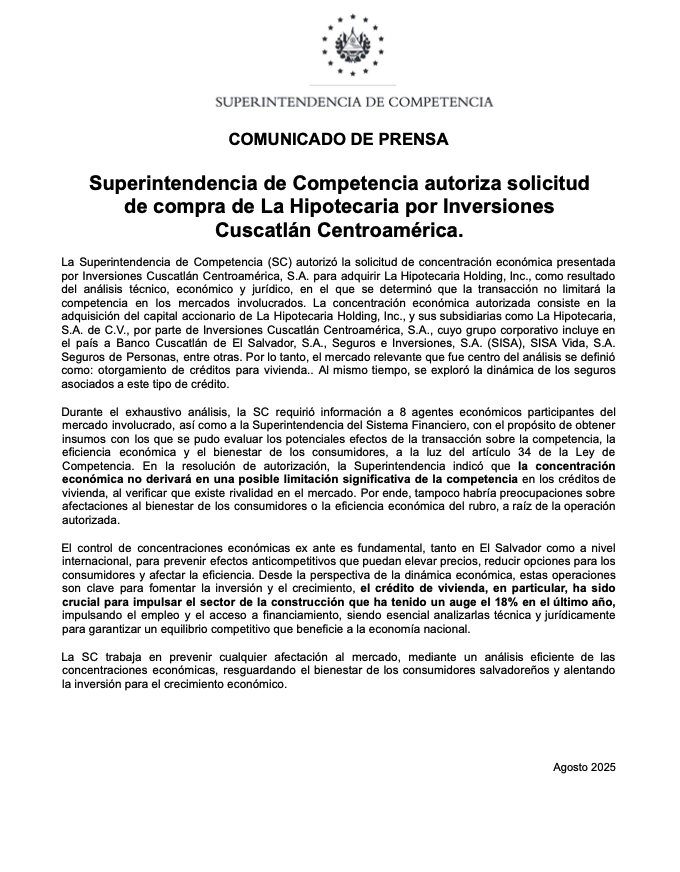 COVER-COM-SC-CuscaHipo (1) Solicitud de compra de SBA Telecommunications LLC por torres propiedad de Millicom será analizada.